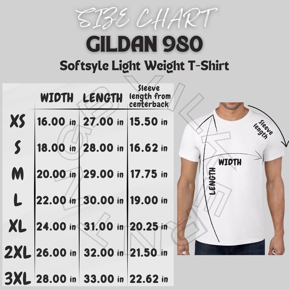 Gildan 980 Size Chart | Softsyle Lightweight T-shirt | Gildan 980