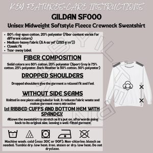 Gildan SF000 Features | Product Features Unisex Midweight Softstyle Fleece Crewneck Sweatshirt Key Features | Gildan SF000 Care Instructions