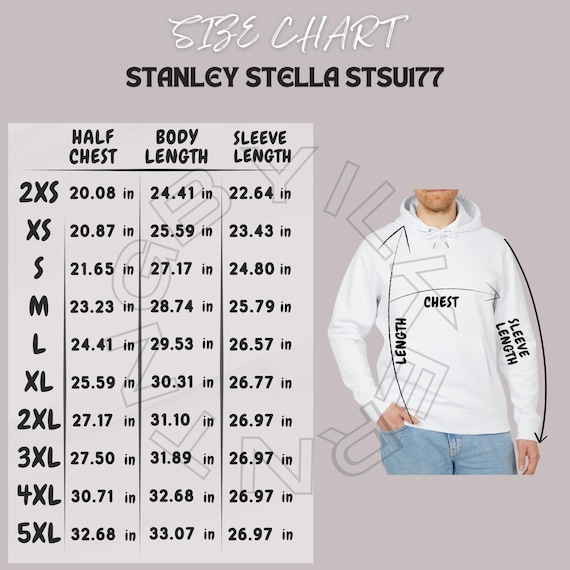 Stanley Stella STSU177 Size Chart | Hoodie Size Chart | Unisex