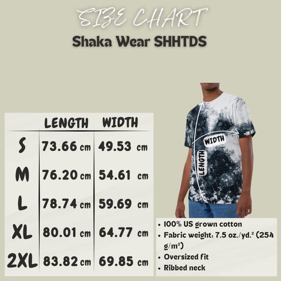 Shaka Wear SHHTDS Size Chart | Size Chart for Oversized Tie-dye T
