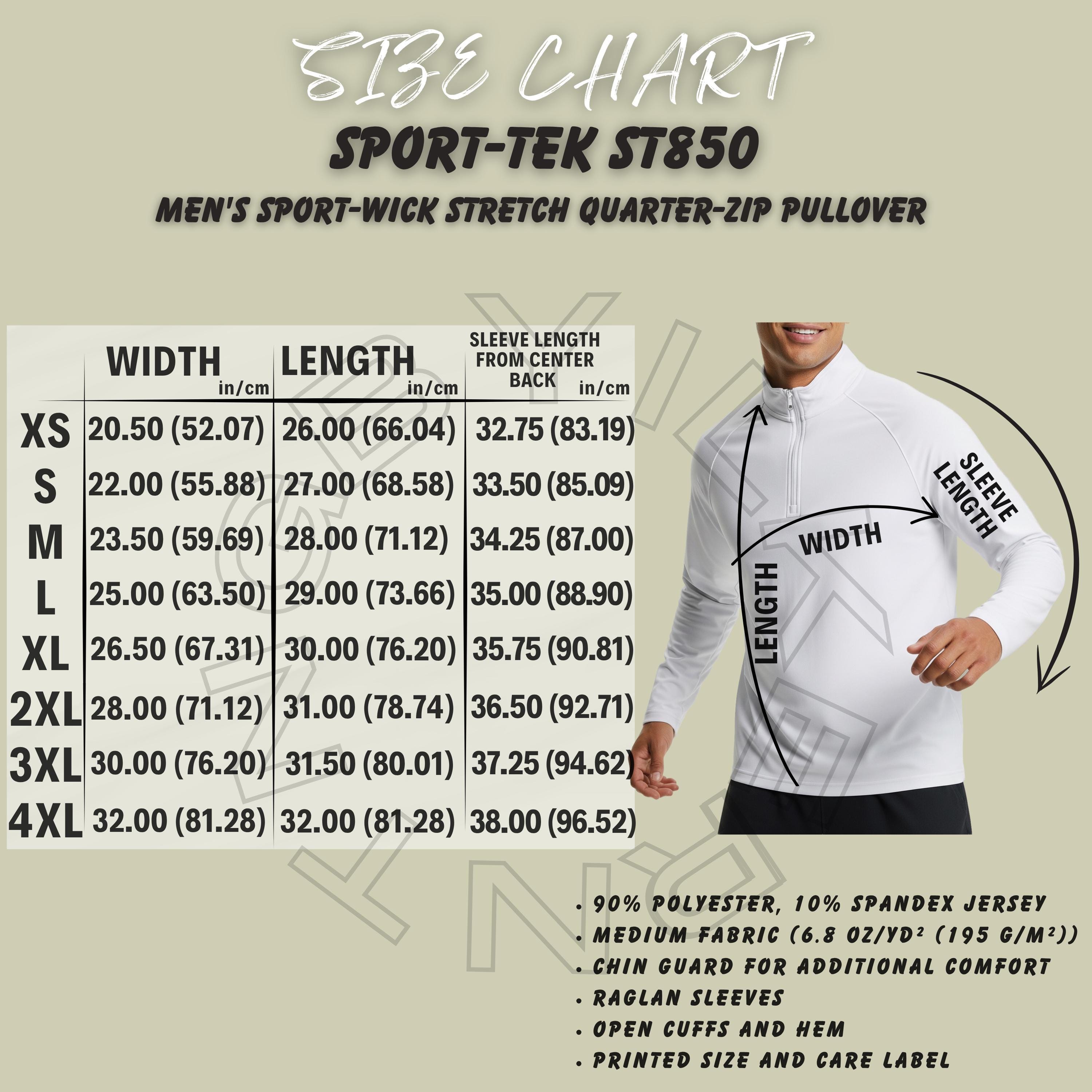Sport-tek ST850 Size Chart | Men's Sport-wick Stretch Quarter-zip