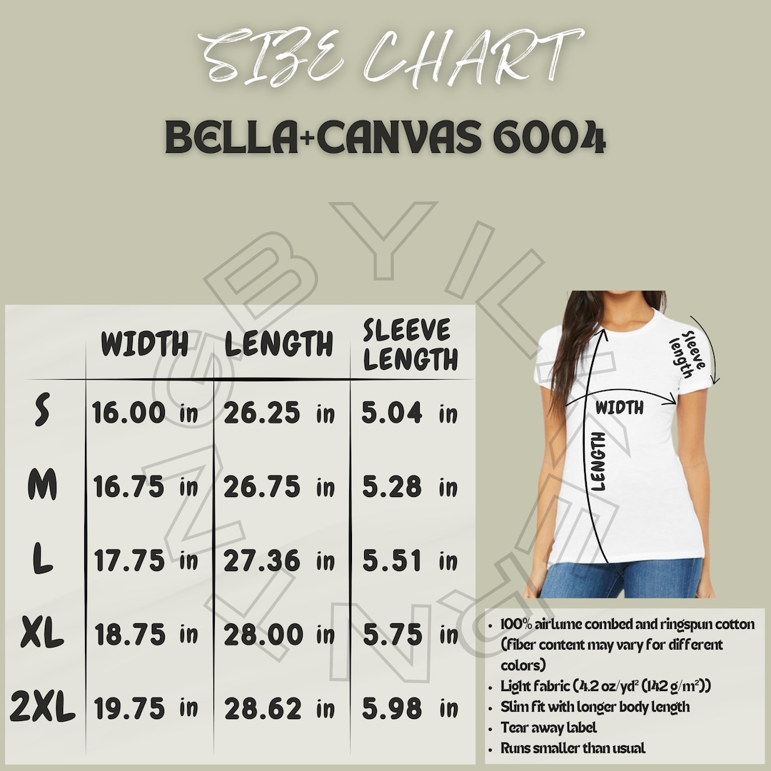 Bella Canvas 6004 Size Chart | Size Chart for Women's Favorite Tee