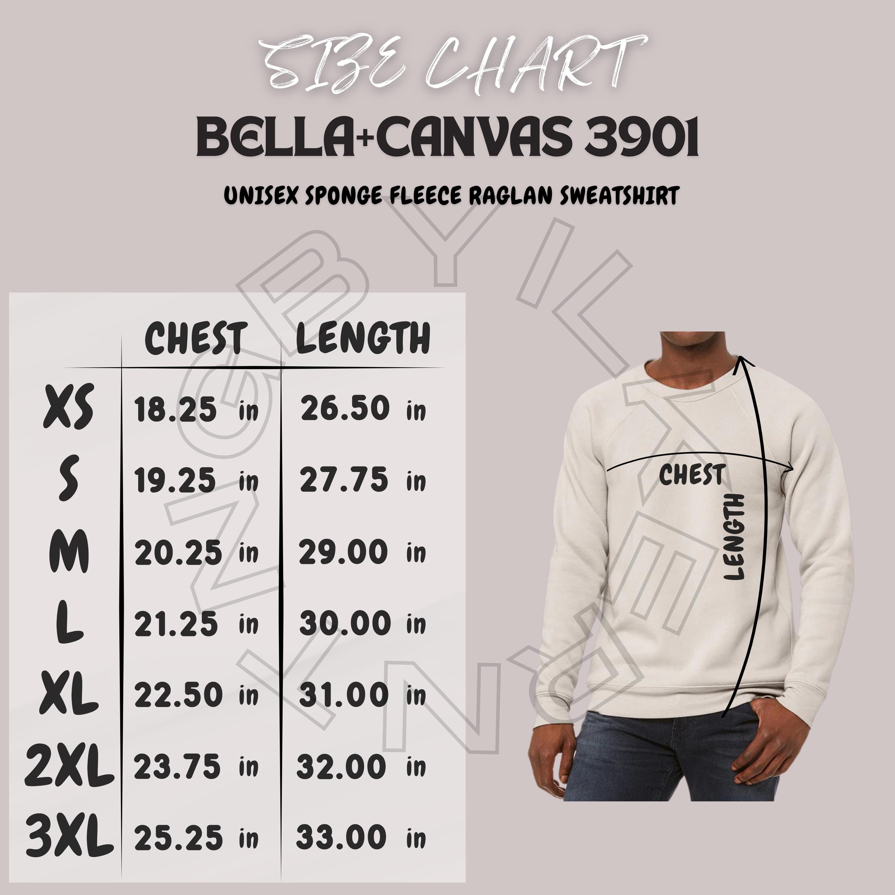 Sweatshirt Size Chart I Bella Canvas 3901 Size Chart | Unisex