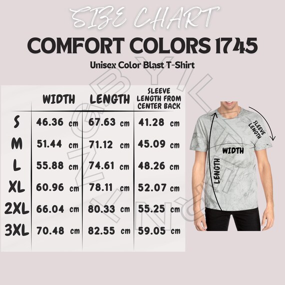 Comfort Colors 1745 サイズ表 | ユニセックス カラーブラスト Tシャツ