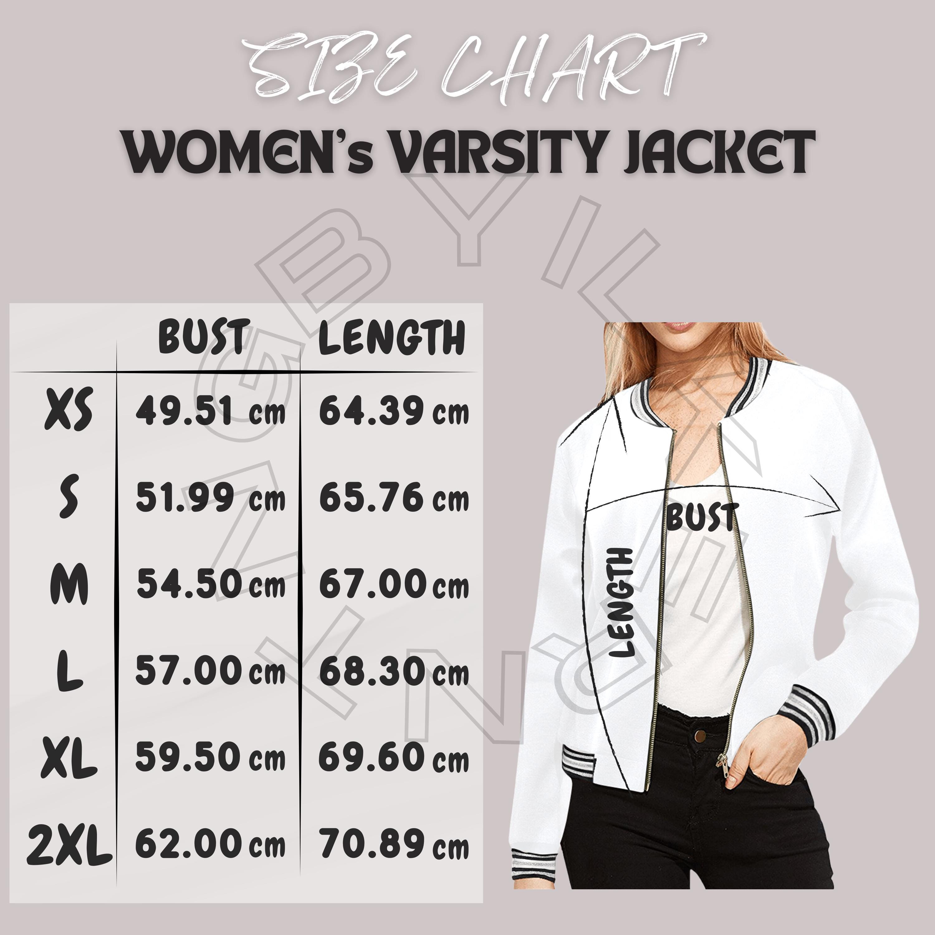Women's Varsity Jacket Size Chart | Size Chart for Women's Varsity