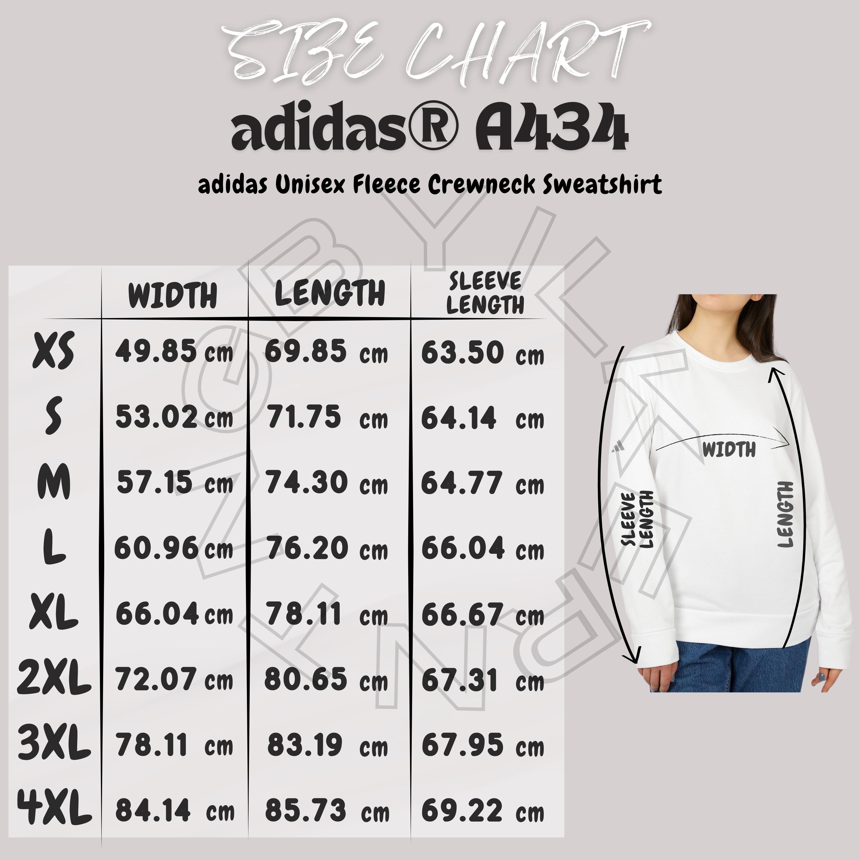 Adidas A434 Size Chart | Size Chart for Adidas Unisex Fleece