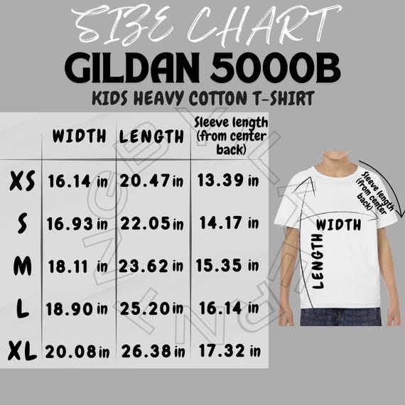 Kid's T-shirt Size Chart I Gildan 5000B Size Chart Size Chart