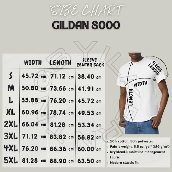 ギルダン8000サイズチャート｜ユニセックススポーツTシャツのサイズ