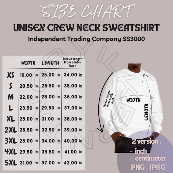 Sweatshirt Size Chart I Independent Trading Company SS3000 Sweatshirt Size Chart I Independent Trading Company SS3000