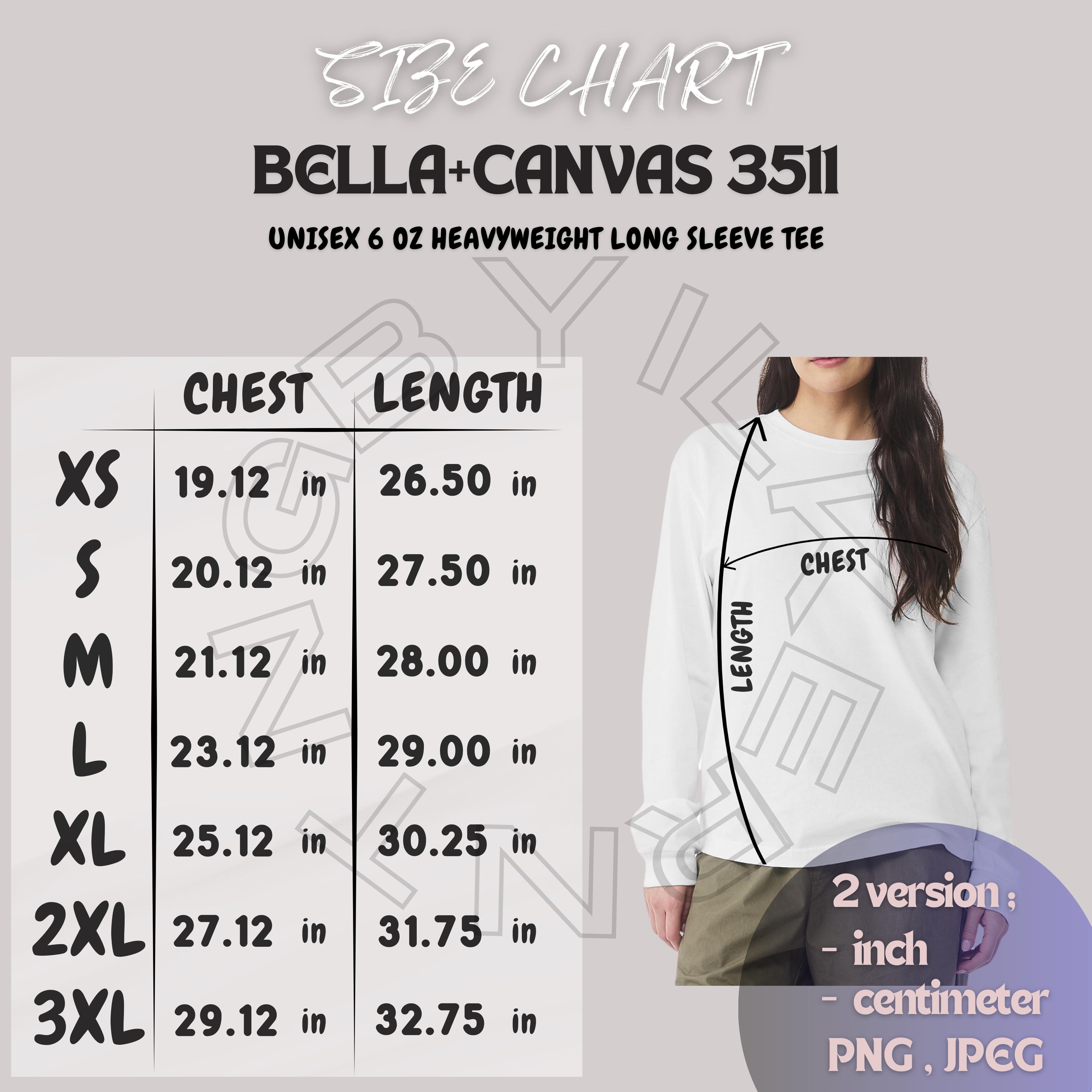 BABYL L LONG SLEEVE TEE【XLサイズ】 Bella Canvas 3511 Size Chart | Unisex 6oz Heavyweight Long-sleeve
