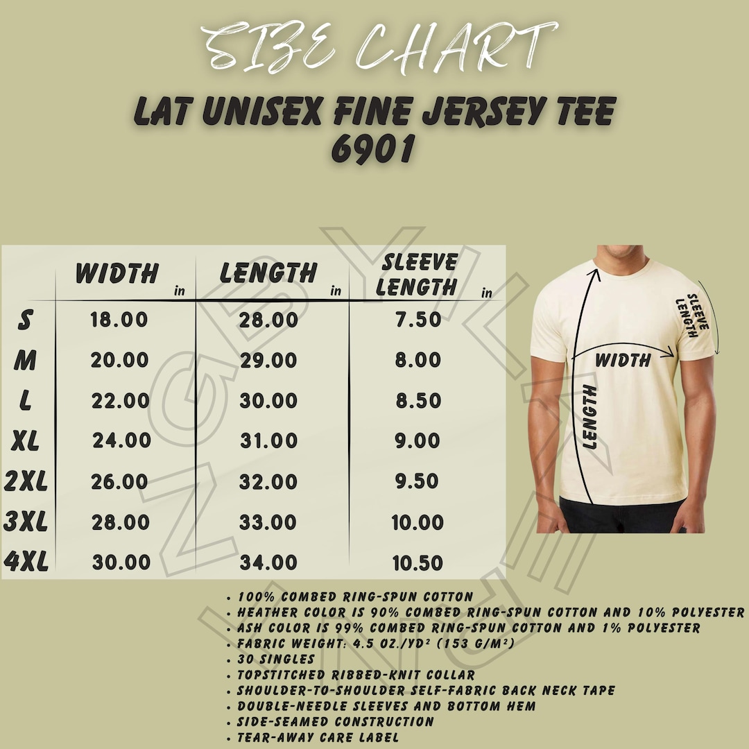 Tee Size Chart I LAT Apparel 6901 Size Chart I Unisex Fine Jersey