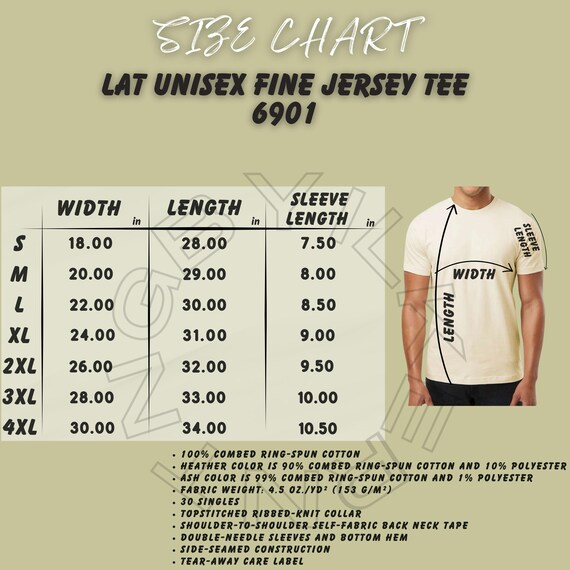 【クイーン】Tシャツ① XLサイズ Tee Size Chart I LAT Apparel 6901 Size Chart I Unisex Fine Jersey