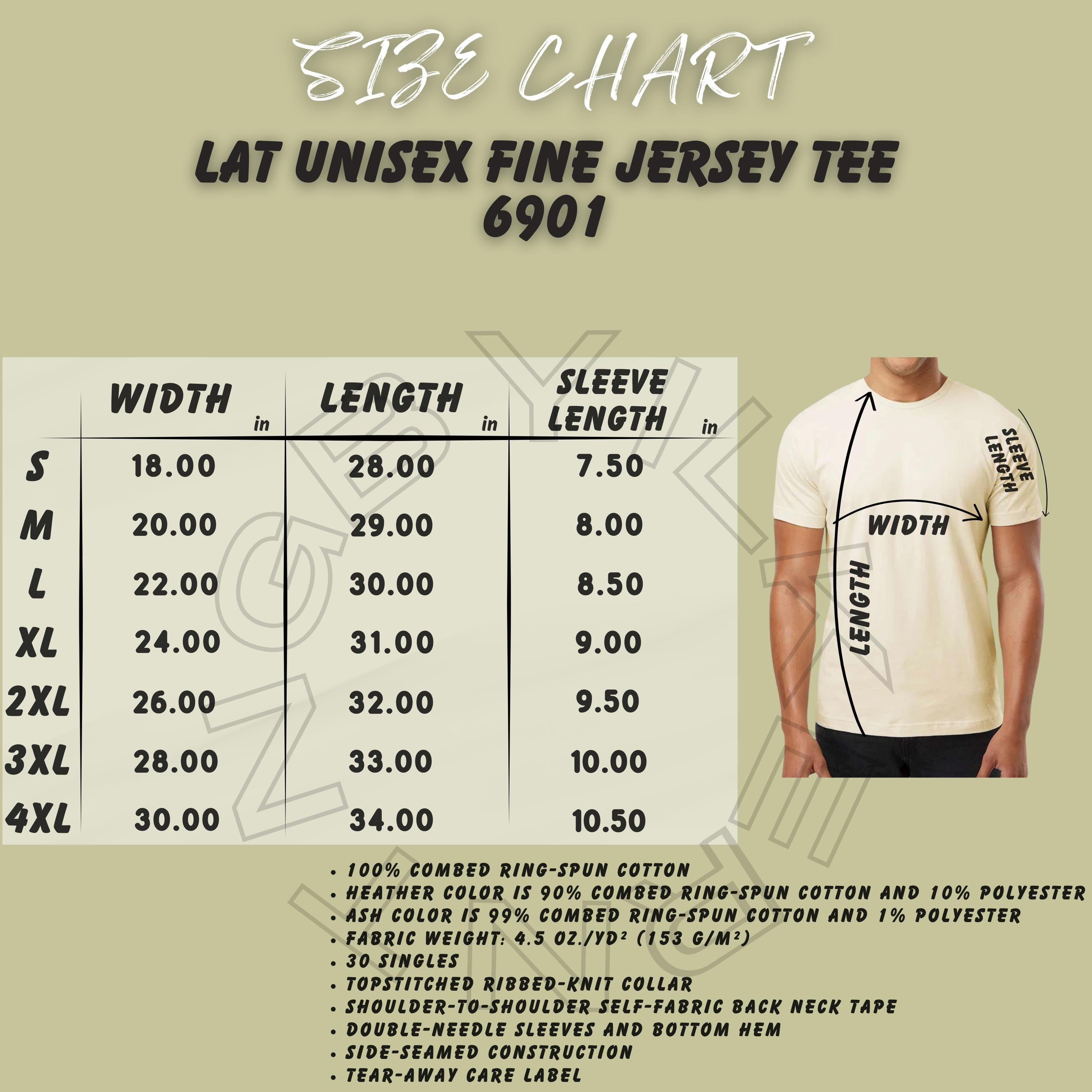 Tee Size Chart I LAT Apparel 6901 Size Chart I Unisex Fine Jersey