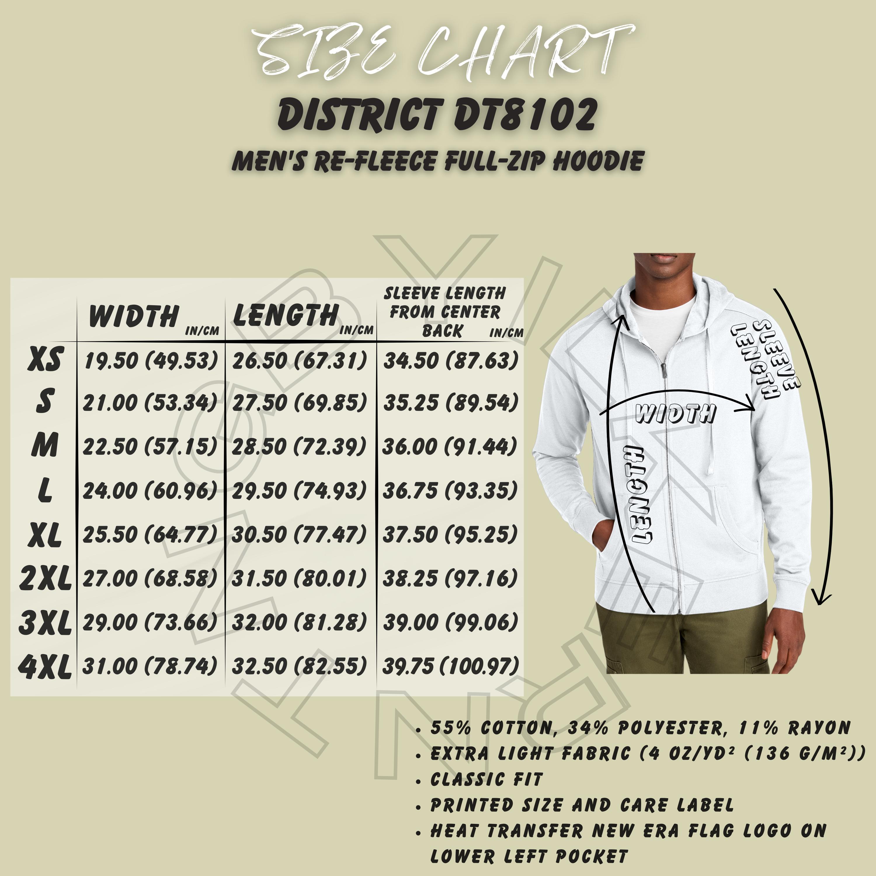 Hoodie Size Chart I District DT8102 Size Chart | Size Chart