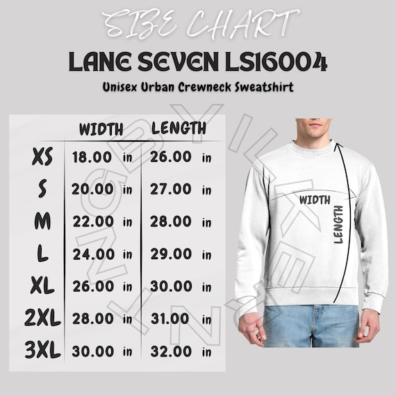 Lane Seven LS16004 Size Chart | Unisex Urban Crewneck Sweatshirt