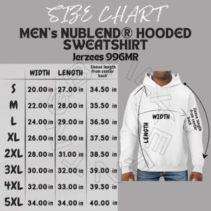 Sweatshirt Size Chart I JERZEES 996MR Size Chart I Men&#39;s NUBLEND Hooded Sweatshirt Size Chart I Sweatshirt Mockup And size chart