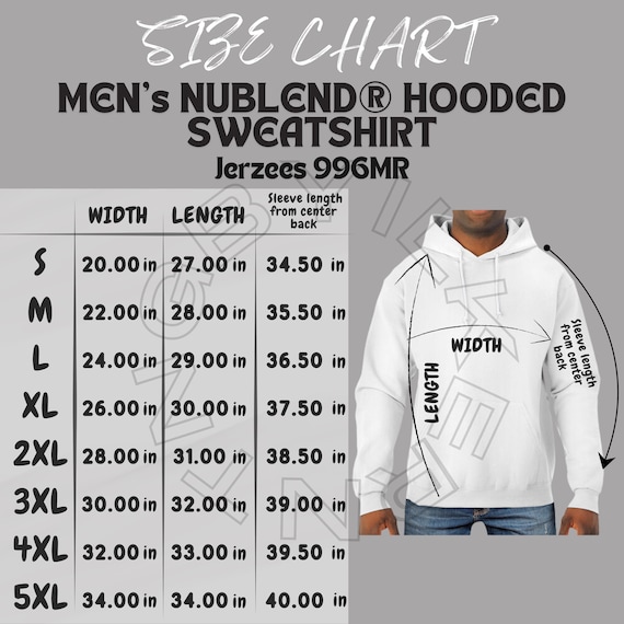 Sweatshirt Size Chart I JERZEES 996MR Size Chart I Men's NUBLEND
