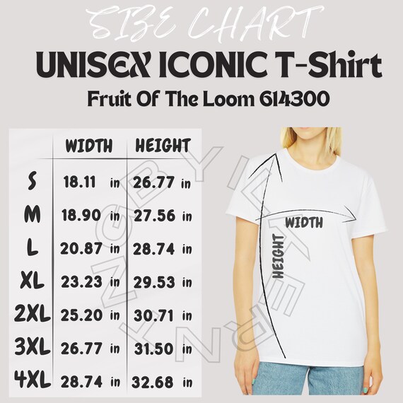 T-shirt Size Chart I Fruit of the Loom 614300 Size Chart | Size