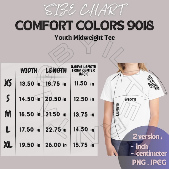 Comfort Colors 9018 Size Chart | Size Chart for Youth Midweight