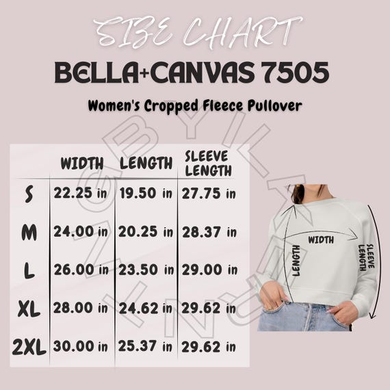 Bella Canvas 7505 Size Chart | Size Chart for Women's Cropped