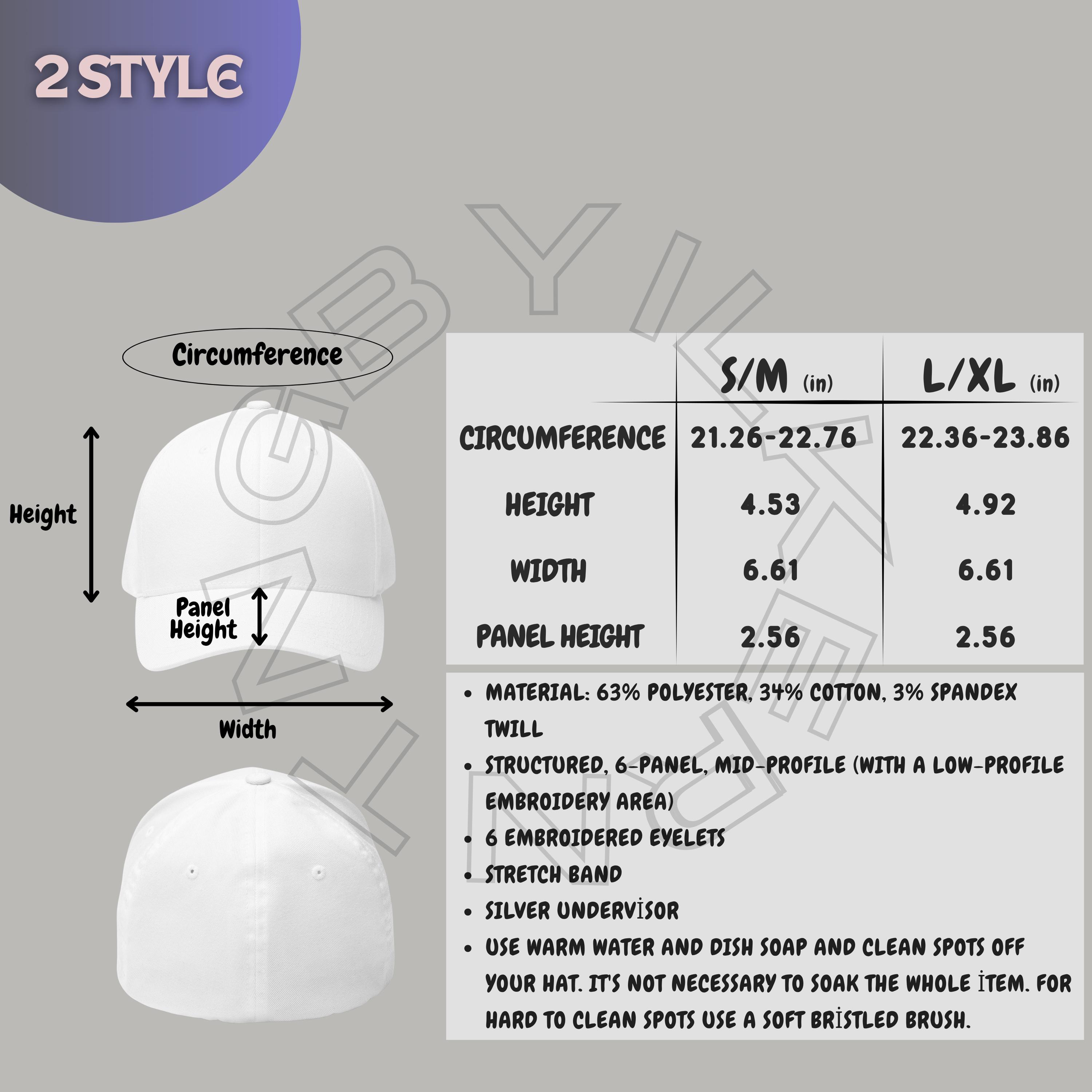 Closed-back Structured Cap Size Chart | Flexfit 6277 Size Chart