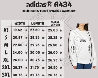 Size Chart for Adidas Unisex Fleece Crewneck Sweatshirt, Adidas