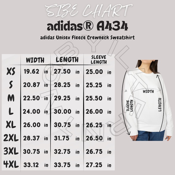 Adidas A434 Size Chart | Size Chart for Adidas Unisex Fleece