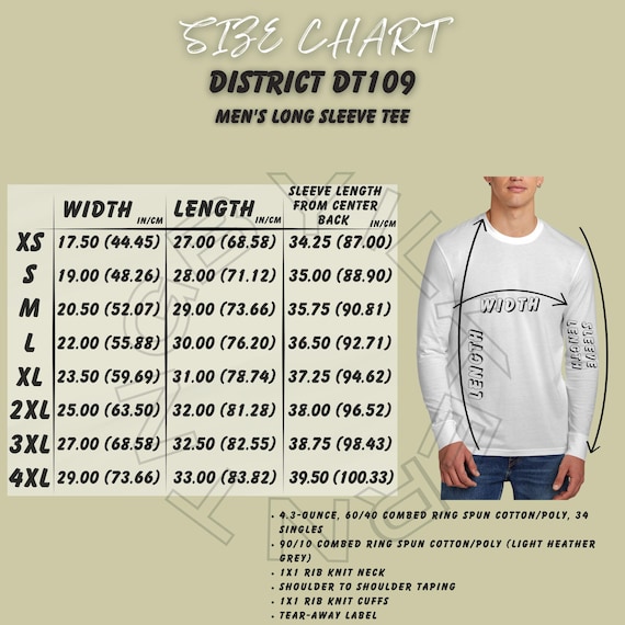 Long Sleeve Tee Sizing I District DT109 Size Chart I Size Chart I