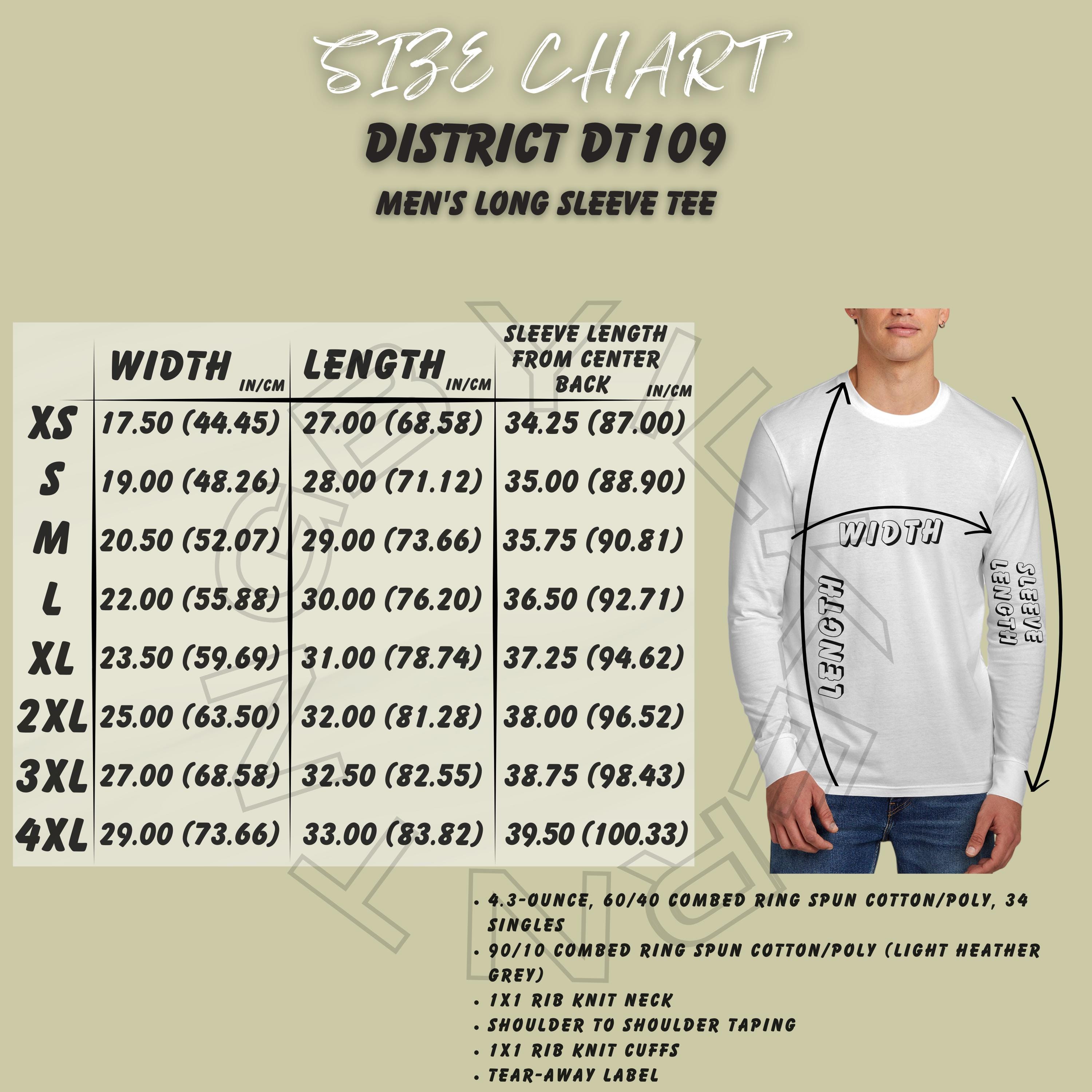 ロングスリーブTシャツのサイズ表 I District DT109 サイズ表 I サイズ