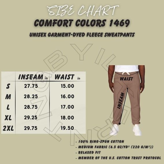 Sweatpant Size Chart I Comfort Colors 1469 Size Chart | Size Chart