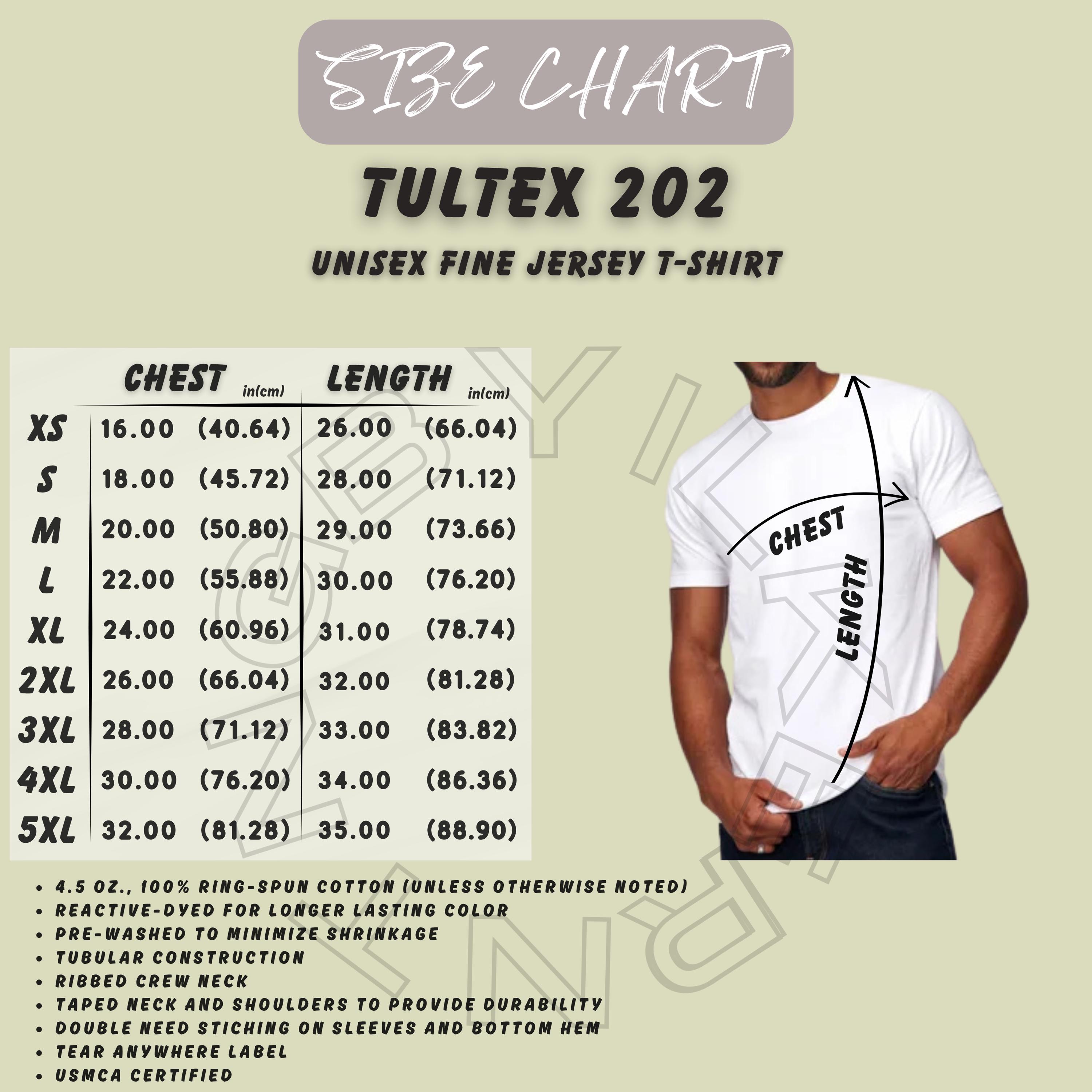 T-shirt Size Chart I Tultex 202 Size Chart | Unisex Fine Jersey T