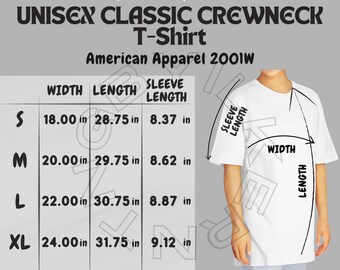 American Apparel 2001W Size Chart | Size Chart for Unisex Classic