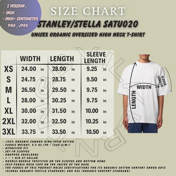 Stanley Stella SATU020 Size Chart | Size Chart Unisex Oversized T