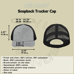 Snapback Trucker Cap Size Chart | Richardson 112 size chart | Snapback Trucker Cap Mockup and size chart | Cap sizing | Trucker Cap sizing