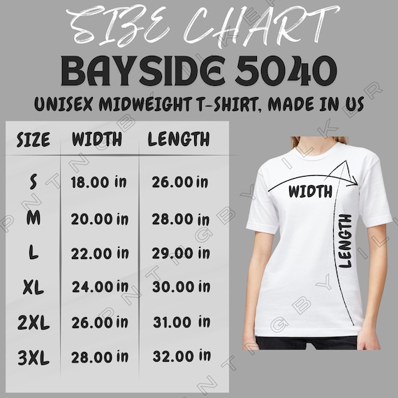 Byside 5040 Size Chart | Size Chart for Midweight T-shirt | Byside