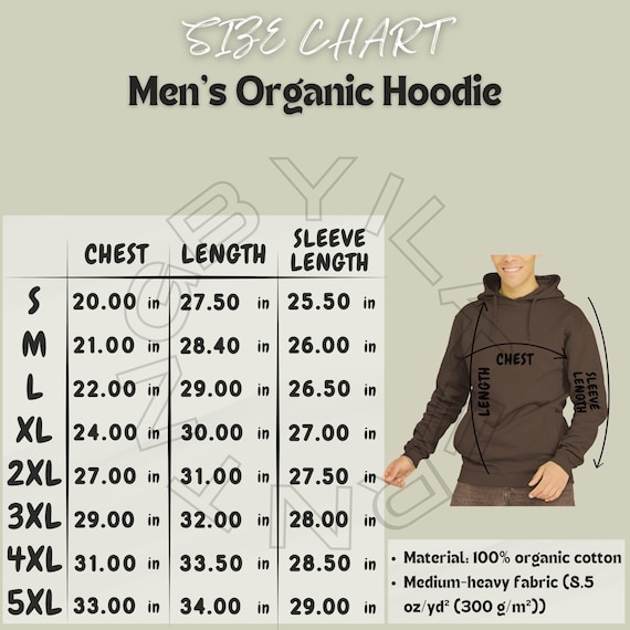 How To Hoodie Chest Size Hoodie Size Chart I Men's Organic Hoodie