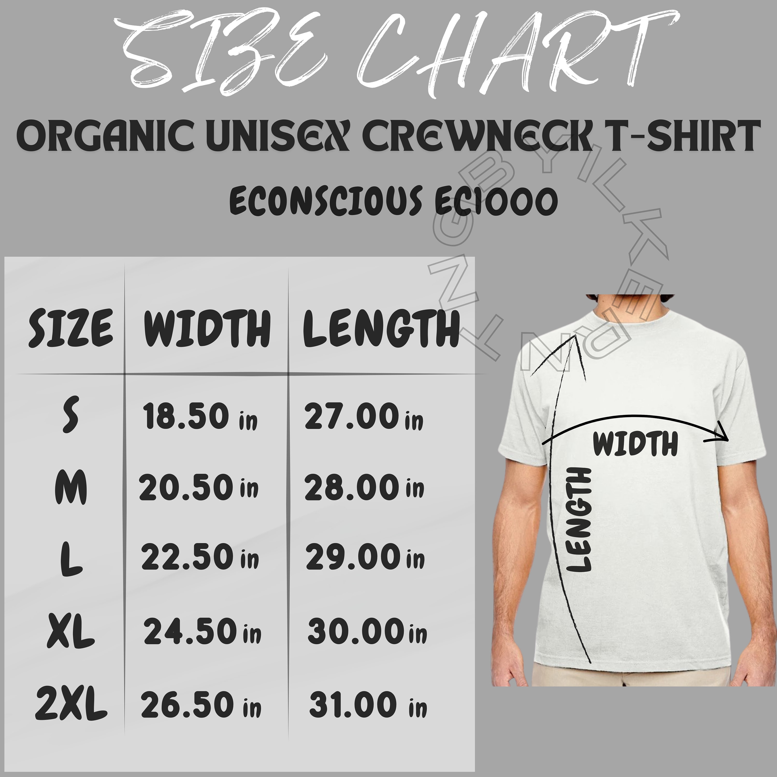 Econscious EC1000 Size Chart | Size Chart for Organic Unisex 