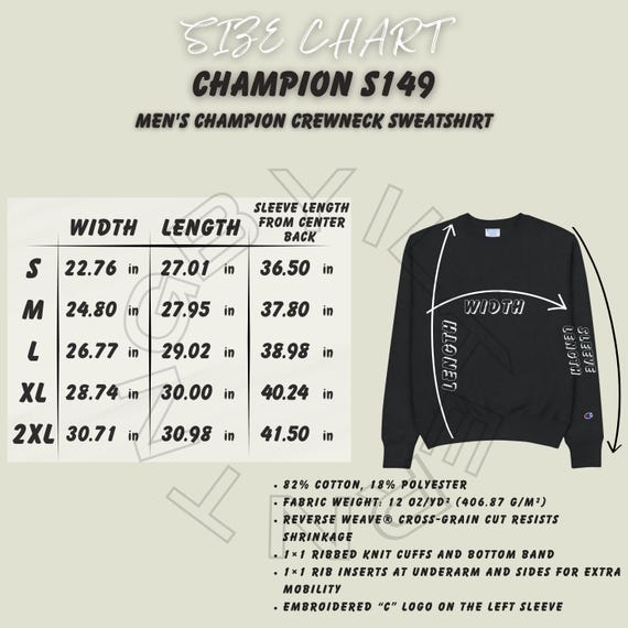 Champion Sweatshirt Size Chart | S149 Crewneck Mockup (digital