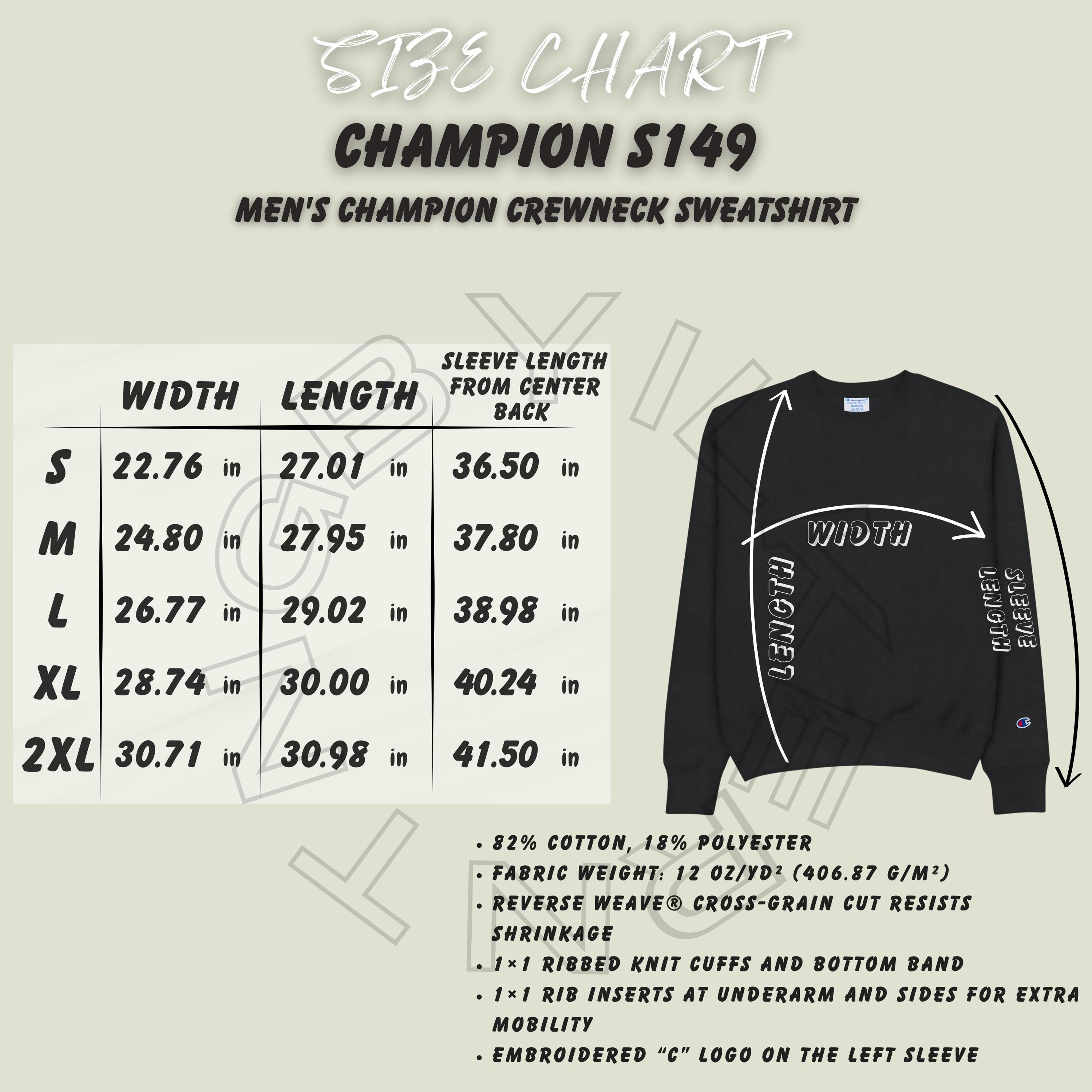 S149 Sweatshirt Champion Hoodie Size Chart Mens Champion S149