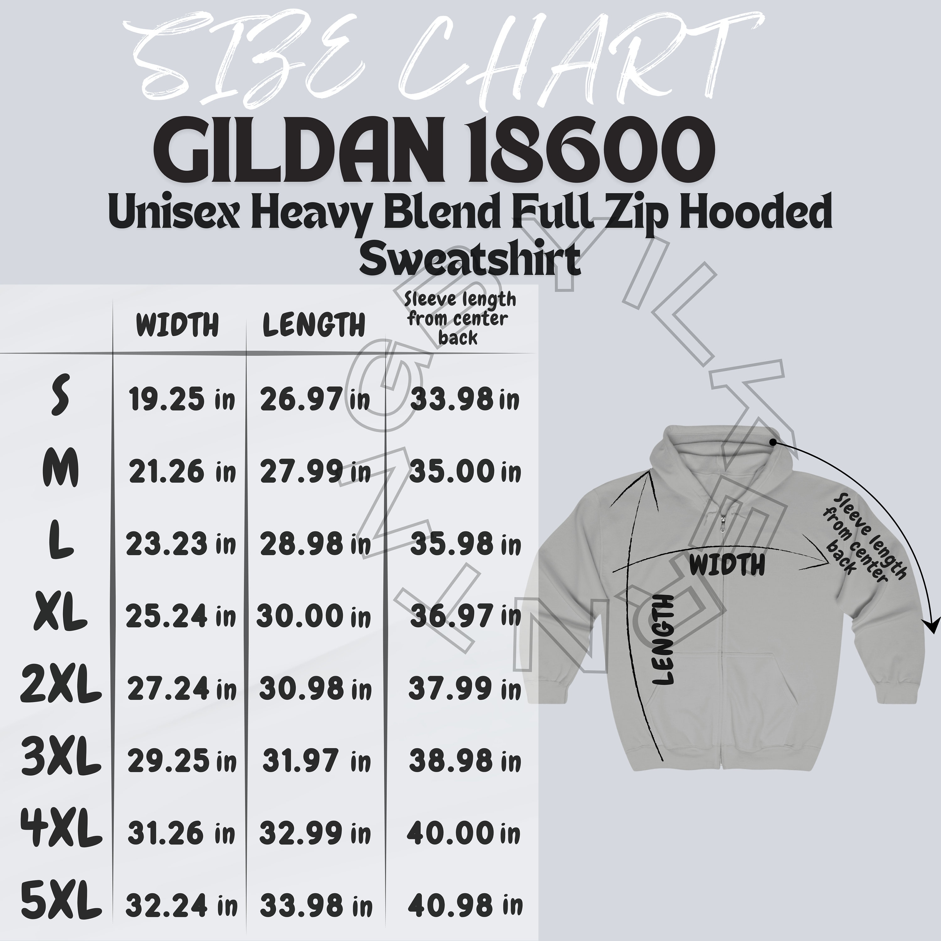 Gildan 18600 Size Chart | Size Chart for Unisex Heavy Blend Full