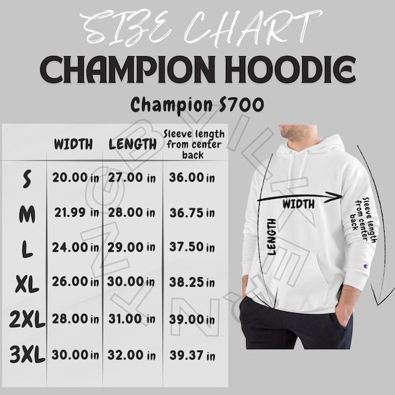 Hoodie Size Chart I Unisex Champion Hoodie Size Chart I Size Chart Champion S700 Size Chart I Champion S700 Hoodie Mockup and Size Chart