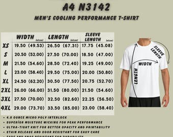 T-shirt Size Chart | A4 N3142 Size Chart | Tee Size Chart | Men's