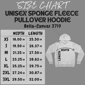 Bella Canvas 3719 Adult Pullover Hoodie Size Chart inches cm Digital Size Chart Bellacanvas 3719 Unisex Sponge Fleece Pullover Hoodie Etsy UK