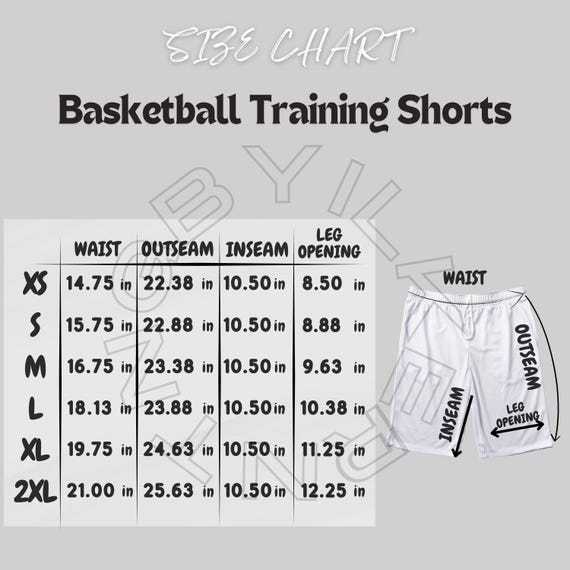 Basketball Training Shorts Size Chart I Basketball Training Shorts