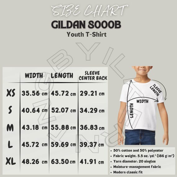 Gildan 8000B Size Chart | Size Chart for Youth Sports Tee | 8000B