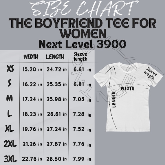 NEE ユニフォームT XLサイズ Next Level 3900 Size Chart | Size Chart for the Boyfriend Tee for
