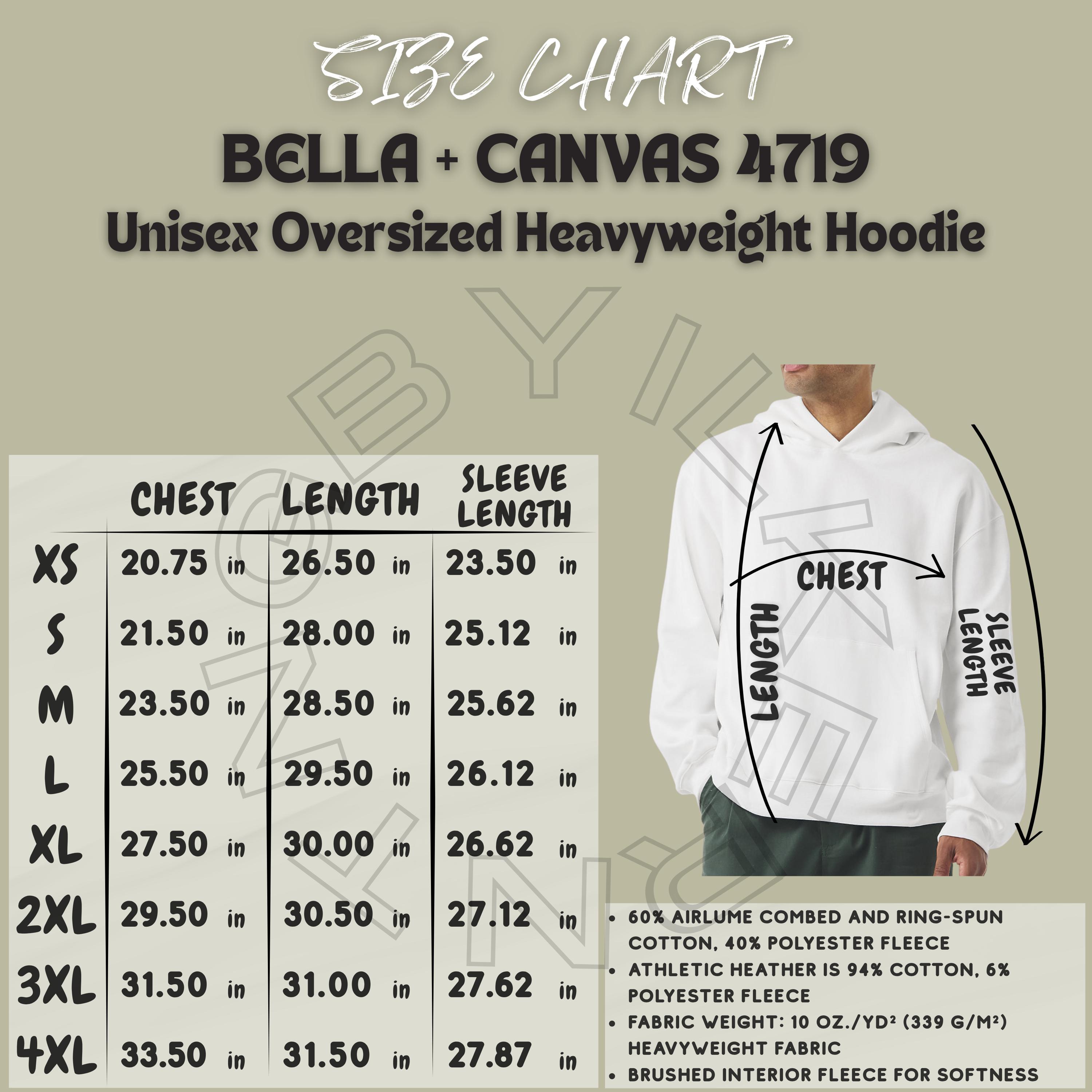 Bella+canvas 4719 Size Chart | Size Chart Unisex Oversized