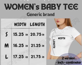 Tee Size Chart I Women&#39;s Baby Tee Size Chart I Size Chart | Women&#39;s Baby Tee Mockup And Size Chart I Women&#39;s Baby Tee I Download size chart