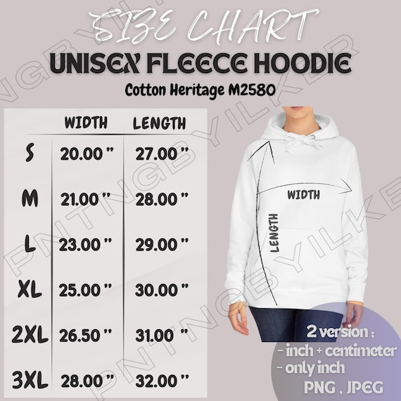 Hoodie Size Chart I Cotton Heritage M2580 Size Chart | Size Chart