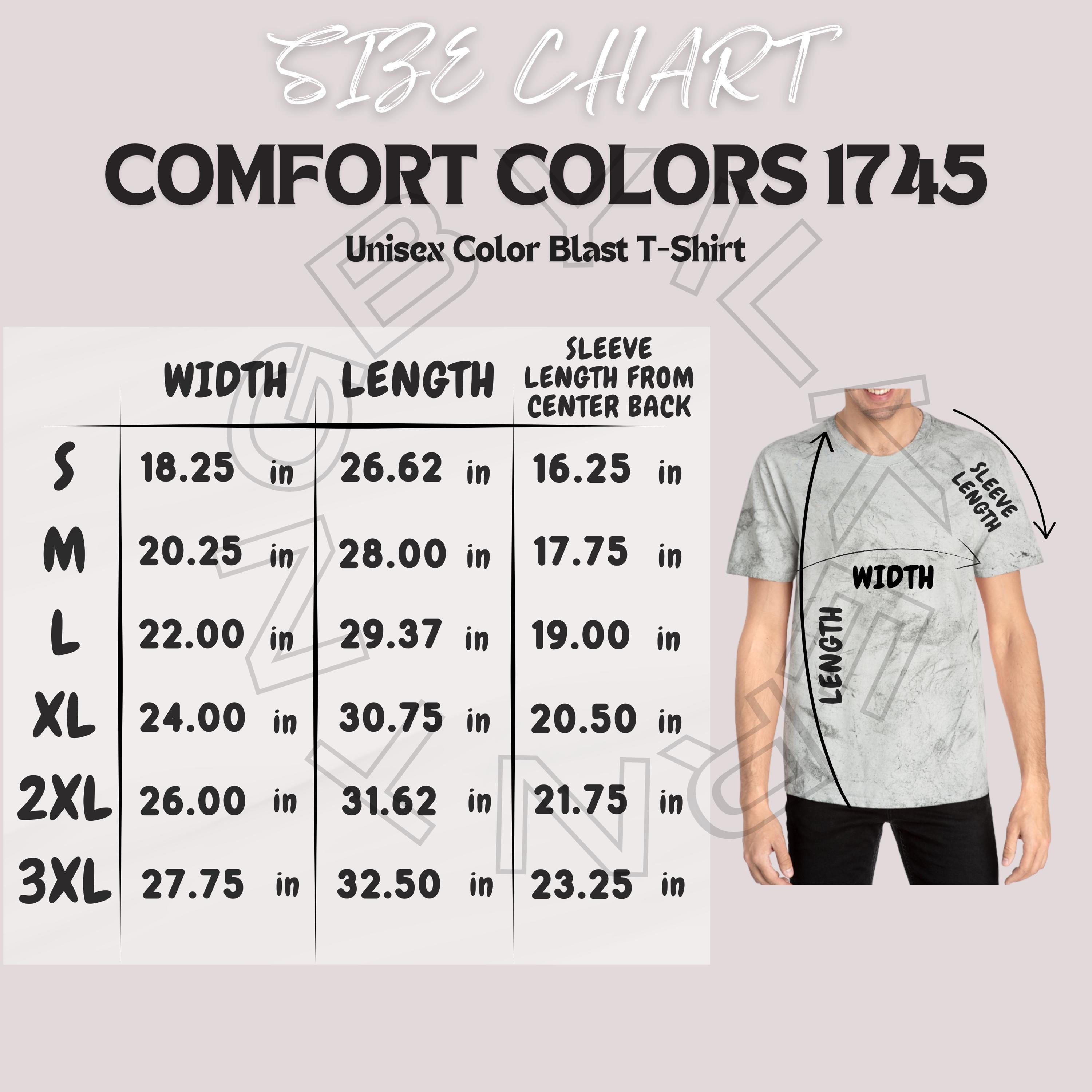 Comfort Colors 1745 Size Chart | Size Chart for Unisex Color Blast